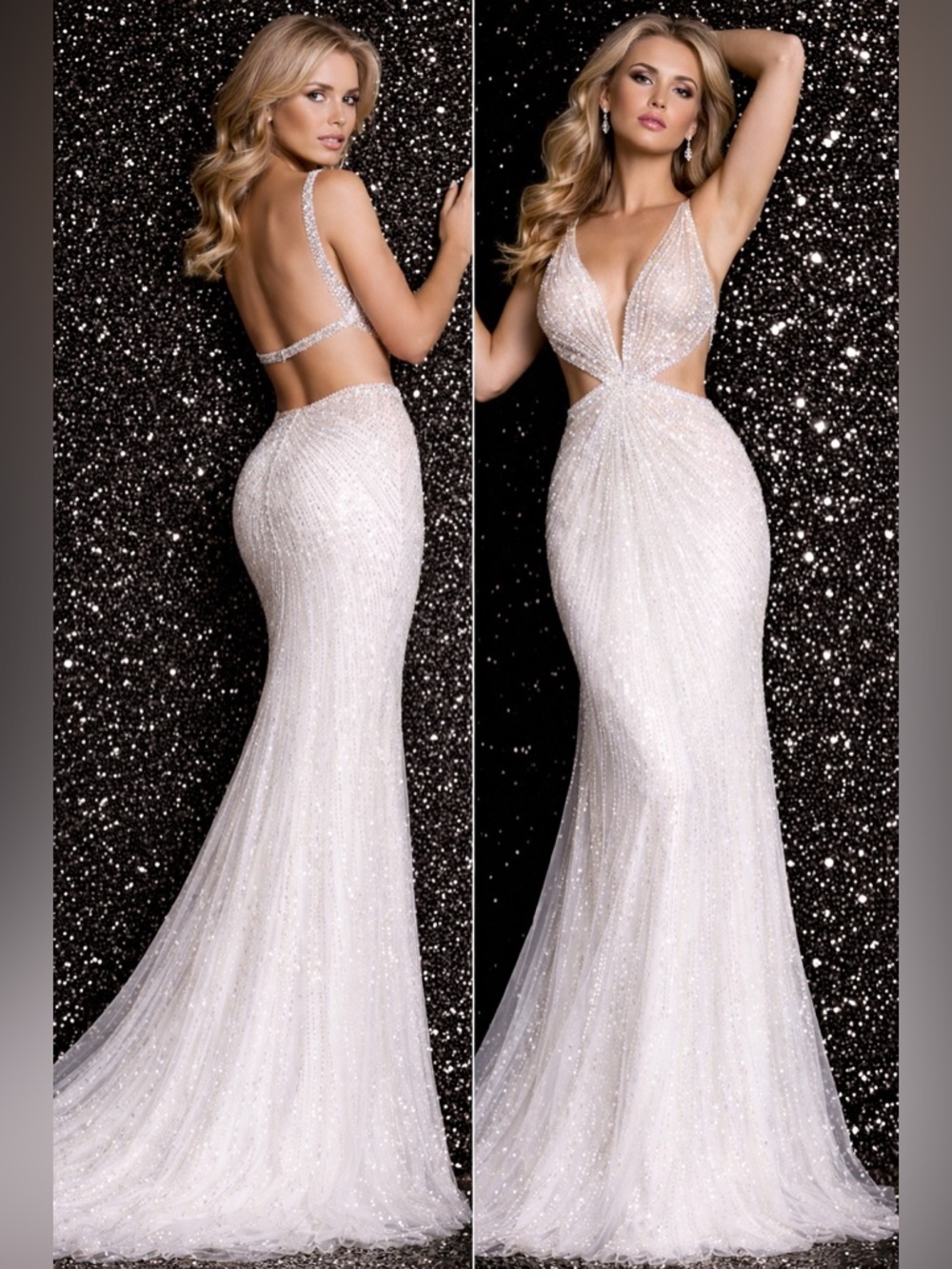 Jovani white heat-stone rhinestone cut out gown JVN 25846A NWT size 00